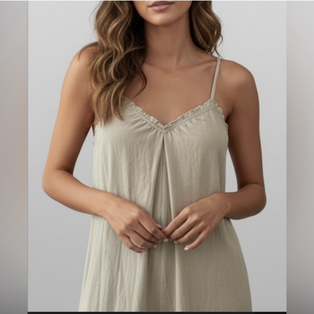 Boho Ruffle Trim Loose Fitting Wide Leg Jumpsuit - Picture 3 of 7